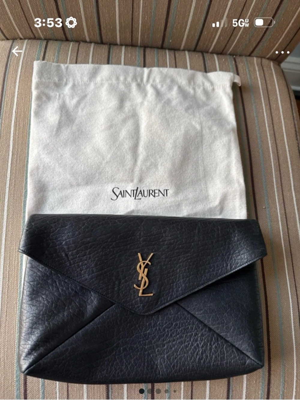Saint Laurent Black Textured Leather Clutch with Logo Dust Bag